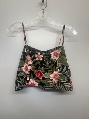 Floral Cami Crop Top - Black with Pink Flowers